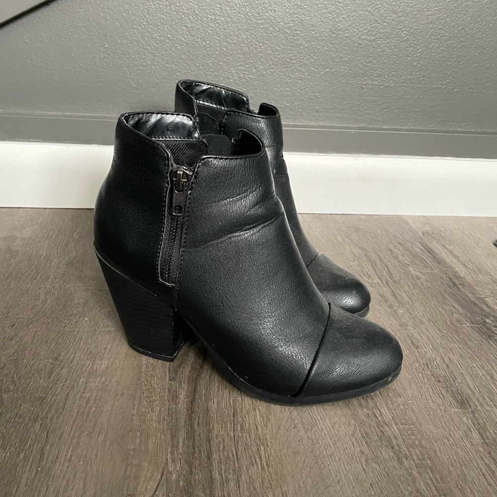 Black leather booties